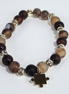Mocha Puzzle Handmade Matte Coffee Agate stone Stretch Bracelet with Gold-Plated Charm