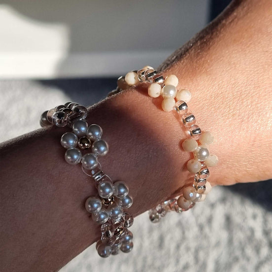 Flower Pearl Styled Stack Set – Minimalist Bracelet Bundle