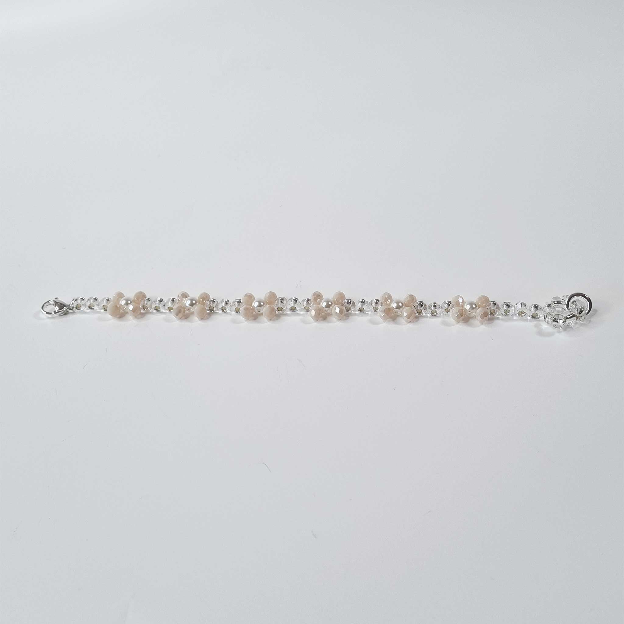Floral Beaded Bracelet – Beige & Silver Flower Pattern | Eden Collection