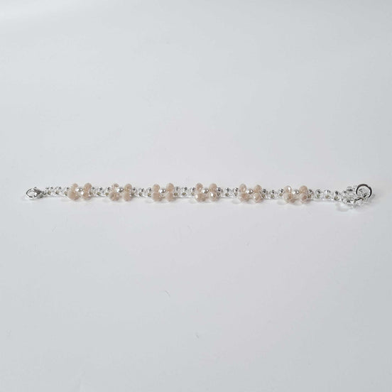 Bloemen Armband met Kralen – Beige & Zilver Bloemenpatroon | Eden Collectie