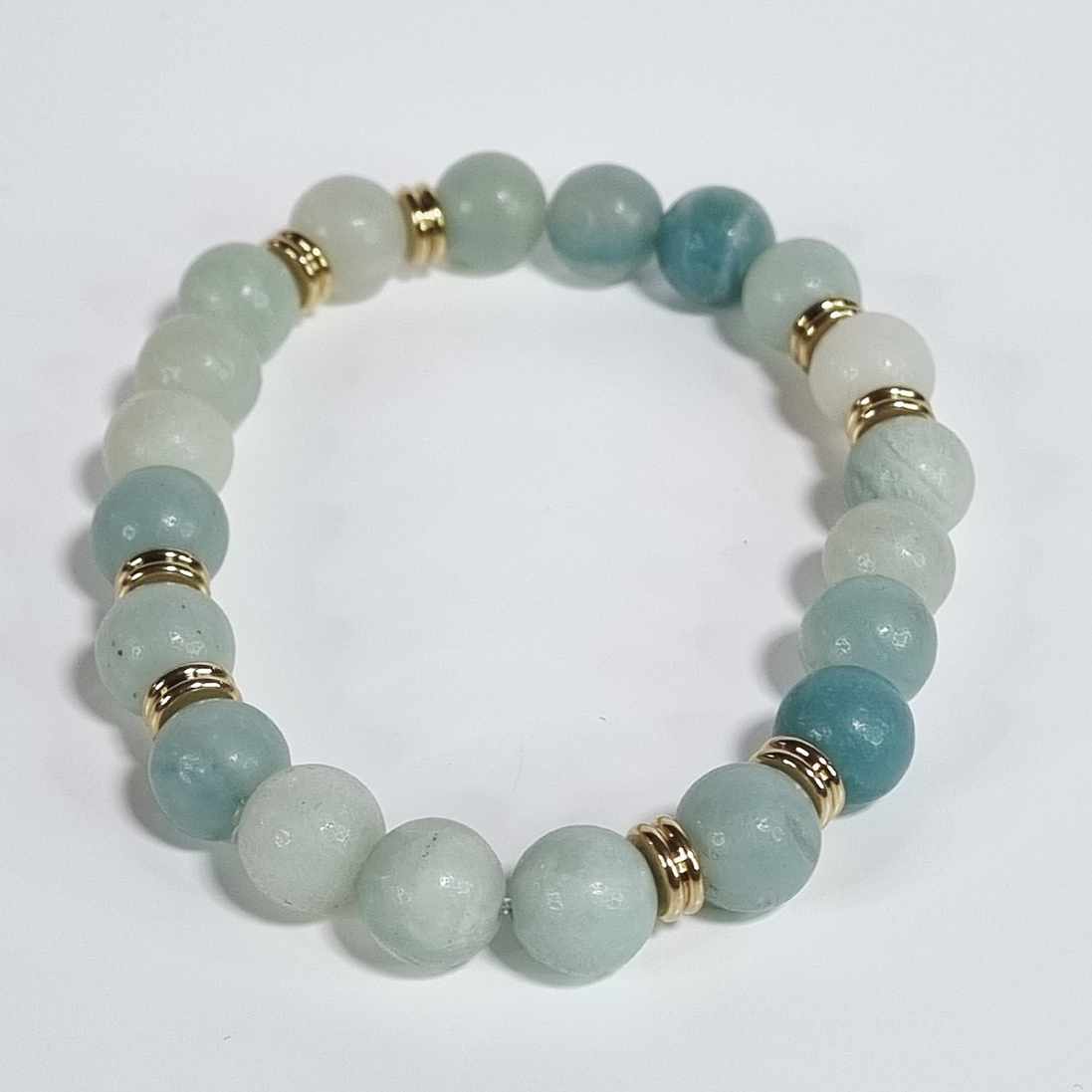 Soft Eden Handmade Amazonite Stretch Bracelet with Gold-Plated Stainless Steel Spacers