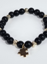 Midnight Puzzle Handmade Matte Black Agate Stone Stretch Bracelet with Gold-Plated Spacers