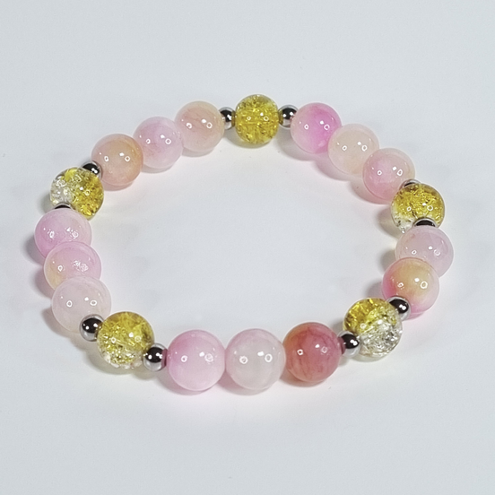 Gouden Gloed Handgemaakte Stretch Armband met Perzische Jade Stenen en Gele Glaskralen
