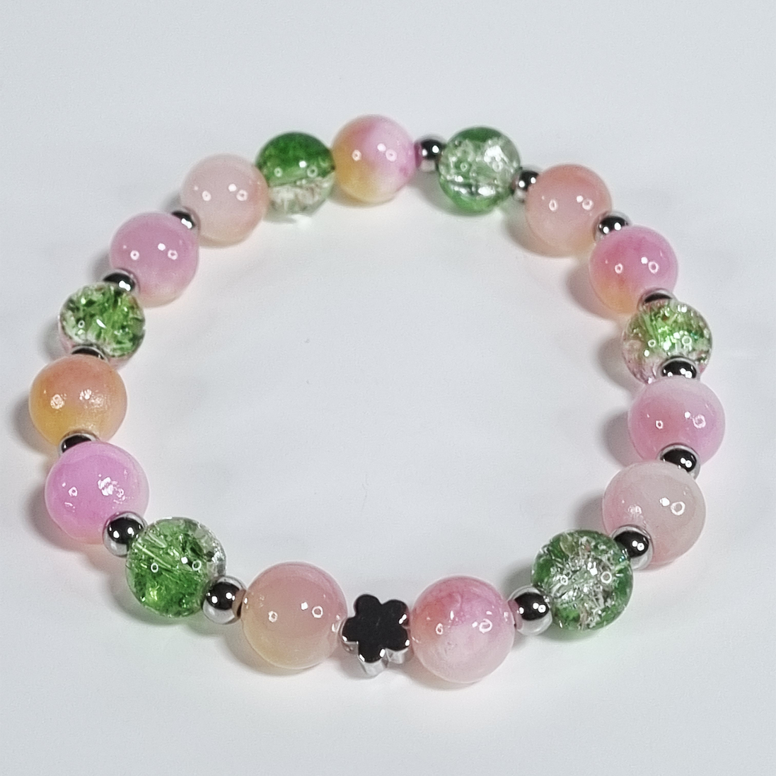 Soft Harmony Handmade Stretch Bracelet with Persian Jade Stones and Silver Accents