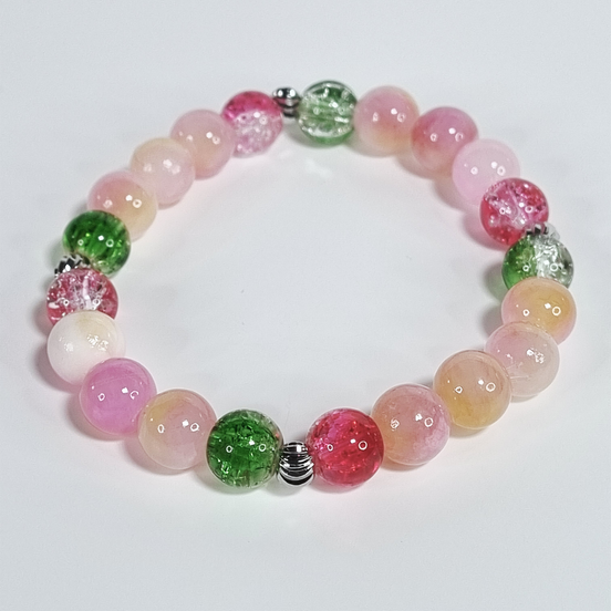Festive Handmade Stretch Bracelet with Persian Jade Stones and Colorful Glass Beads
