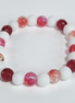 Sweet Cane Handmade Stretch Bracelet with White Stone and Red-Orange Glass Beads