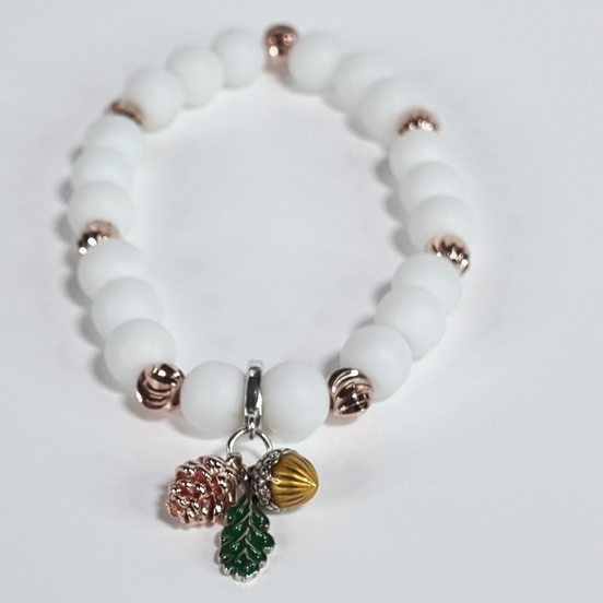 Nature’s Whisper Handmade White Tophus Stone Stretch Bracelet with Rose Gold Charm