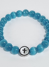 Aqua Faith Blauw Glazen Kralen Stretch Armband met Roestvrijstalen Kruis Cirkel Spacer