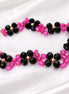 Black & Pink Floral Beaded Bracelet – Delicate Handmade Flower Pattern