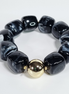 Black & White Acrylic Square Bead Elastic Bracelet – Gold Accent
