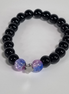 Midnight Bloom Handmade Black Glass Bead Stretch Bracelet with Floral Stainless Steel Spacer
