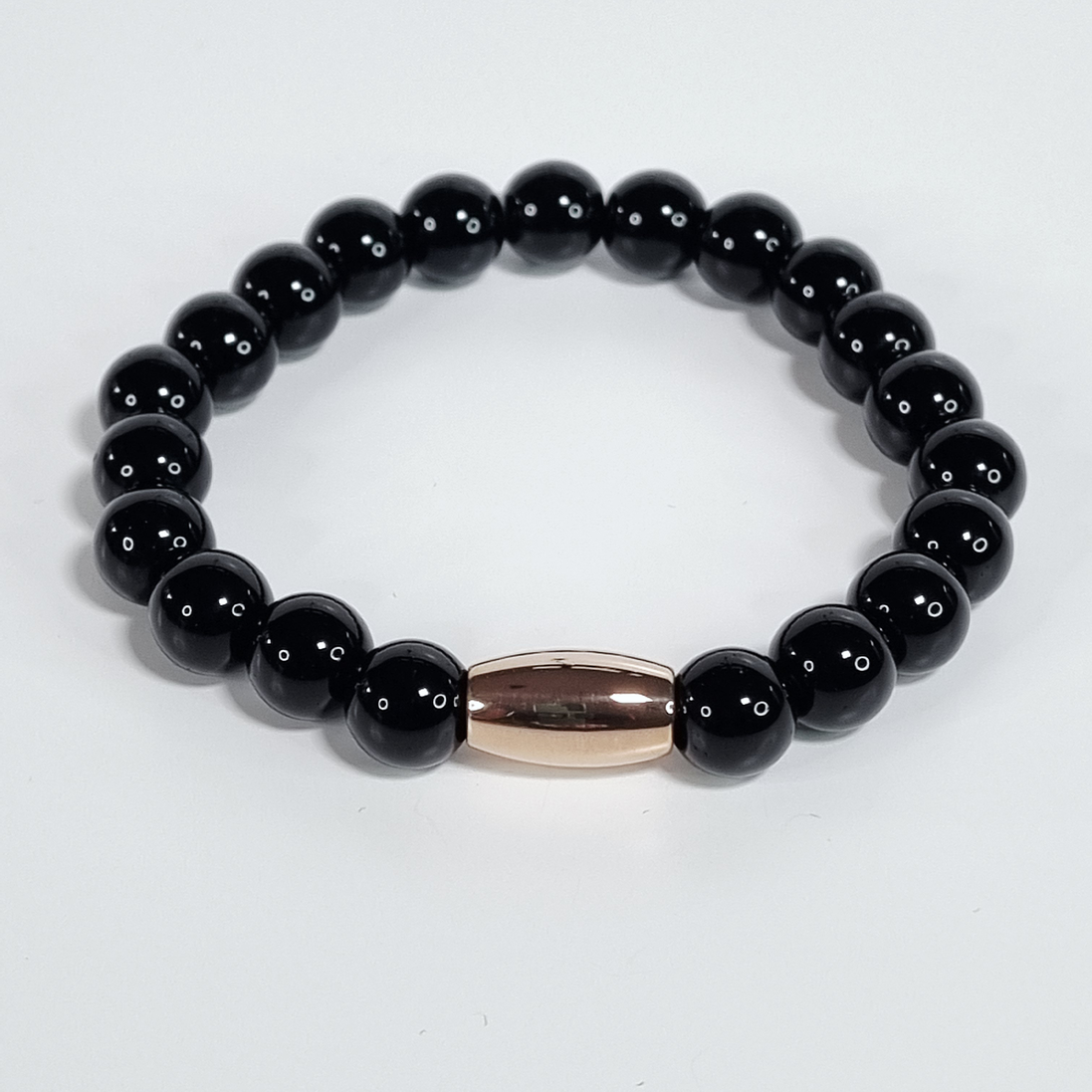 Midnight Rose Handgemaakte Zwartglazen Kralen Armband met Roségouden Accent