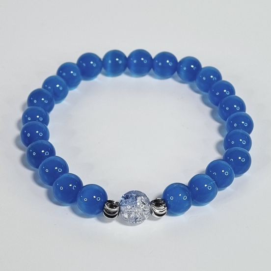Oceaan Kalm Blauw Glaskraal Rekarmband met Verzilverde Spacer