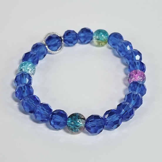 Deep Blue Sea – Coral Breeze Blue Glass Stretch Bracelet with Pink & Baby Blue Accents