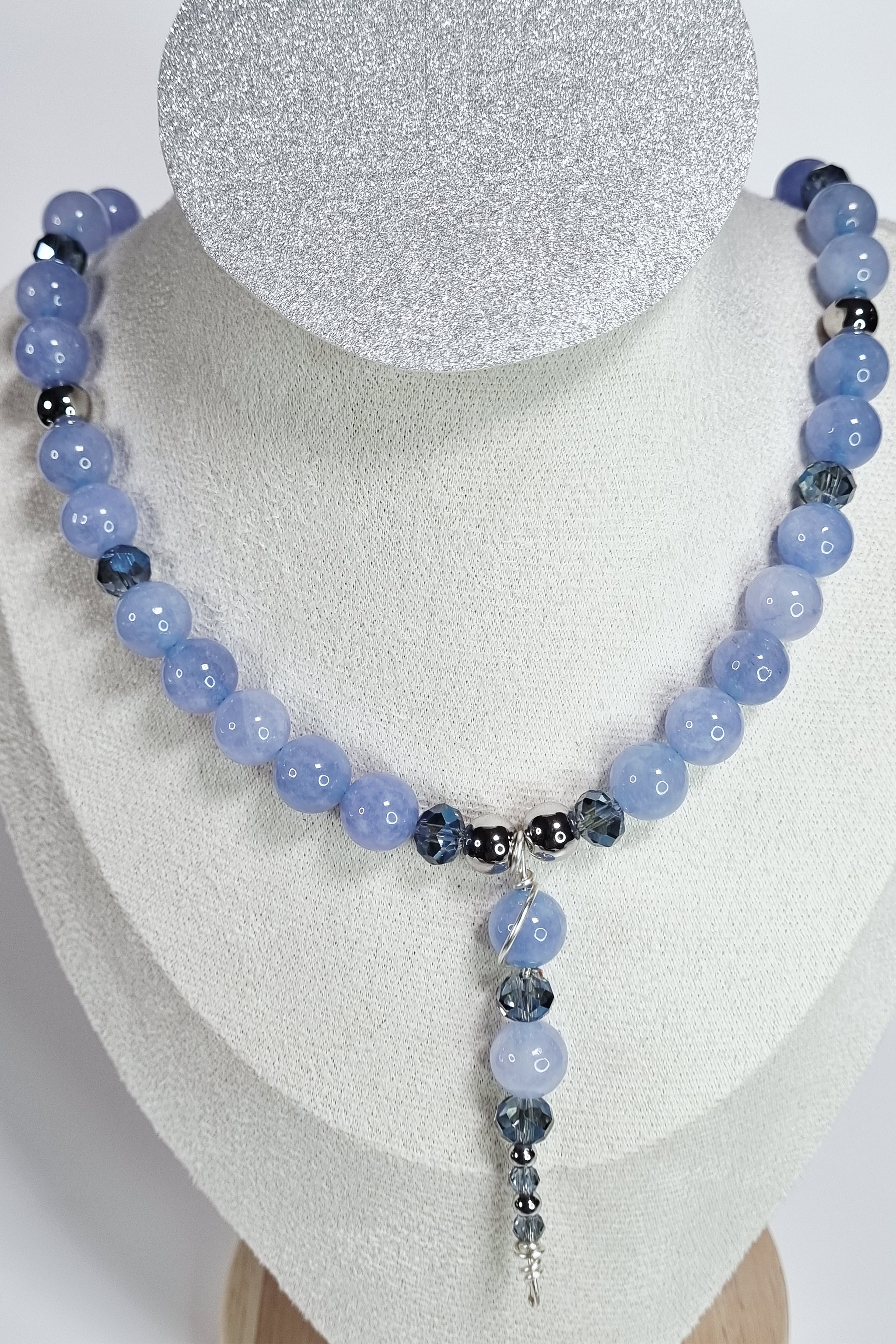 Princess Light Blue Stone Necklace with Silver Plated Spacers and Crystal Accents