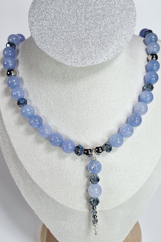 Princess Light Blue Stone Necklace with Silver Plated Spacers and Crystal Accents