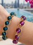 Gold Wire Beaded Bracelet Set – Blue & purple Stackable Bracelets, Handmade Glass Bead Jewelry