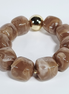 Brown & White Acrylic Square Bead Elastic Bracelet – Gold Accent