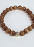 Cocoa Charm Handmade Brown Glass Bead Stretch Bracelet with Gold-Plated Spacers