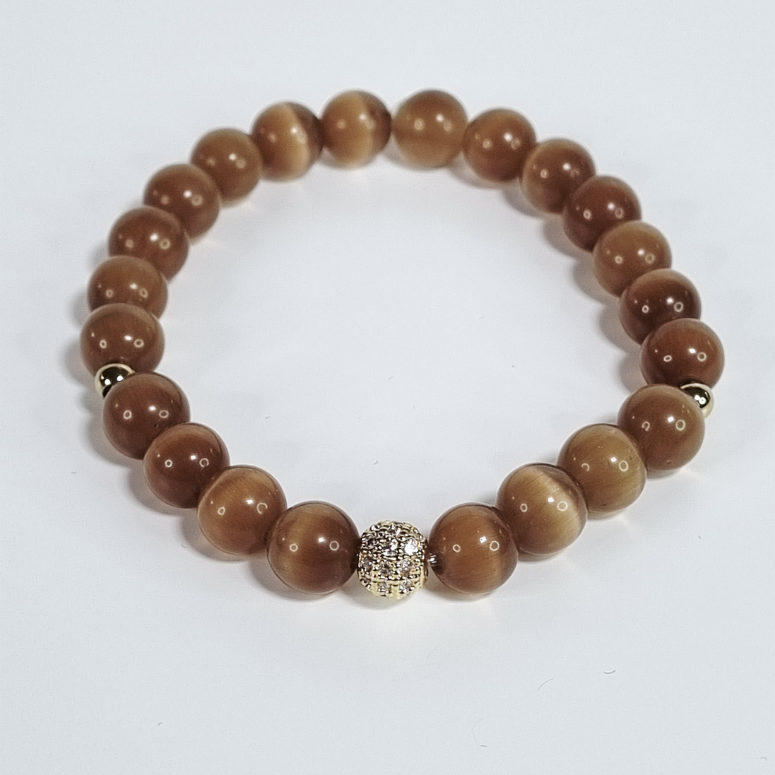 Cocoa Charm Handmade Brown Glass Bead Stretch Bracelet with Gold-Plated Spacers