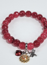 Garden Joy Handmade Cherry Red Jade Stretch Bracelet with Ladybird, Sunflower & Dragonfly Charm