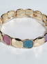 Golden Mosaic Stretch Bracelet with Multicolor Square Accents – 18 cm / 7.5 in