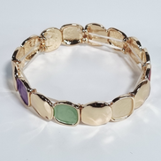 Golden Mosaic Stretch Bracelet with Multicolor Square Accents – 18 cm / 7.5 in