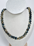 Midnight Forest Dark Blue and Green Glass Bead Necklace with Gold Stainless Steel Spacer