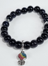 Sweet Spark Black & Purple Glitter Glass Bead Stretch Bracelet with Candy Charm