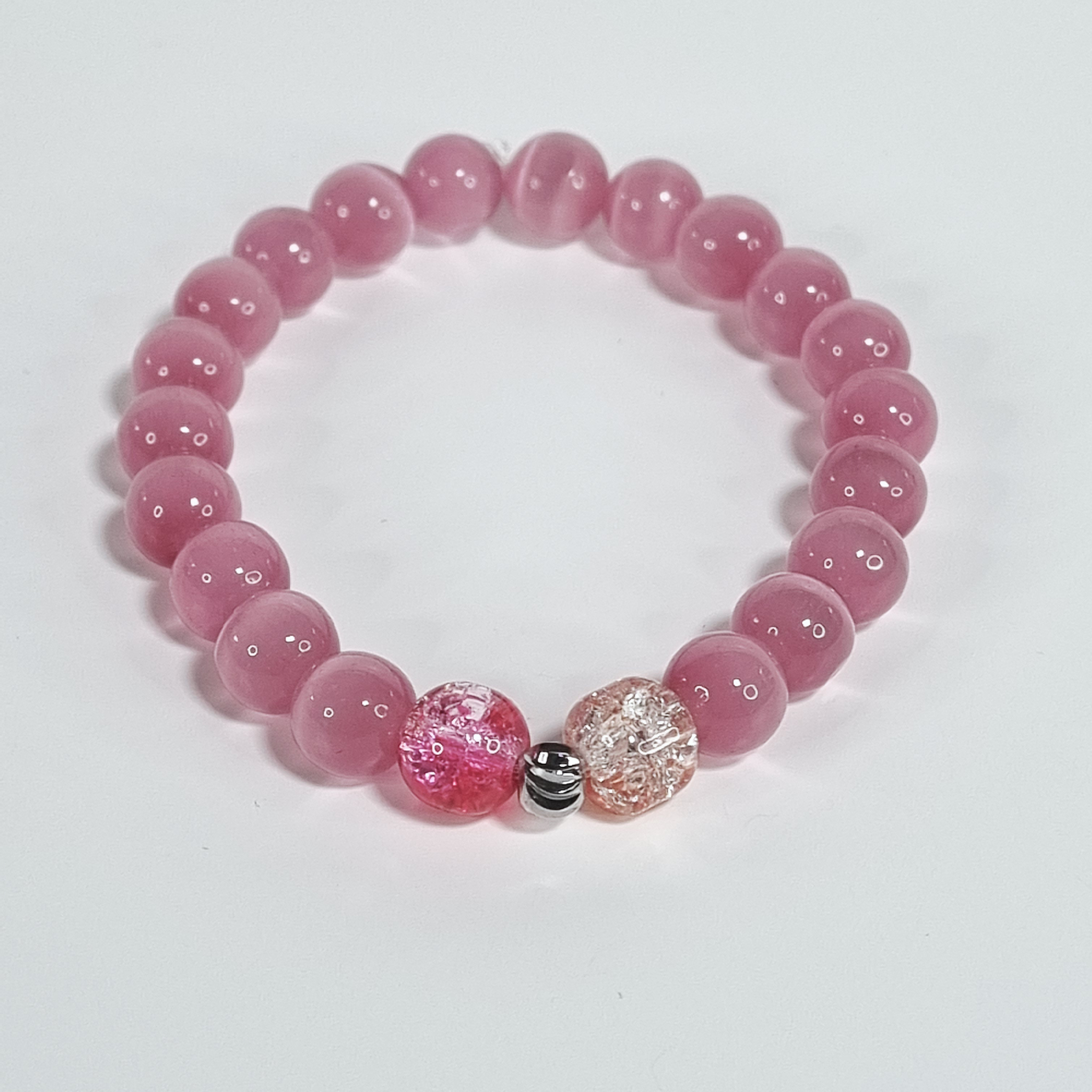 Blush Glow Pink Glass Bead Stretch Bracelet with Silver-Plated Accents