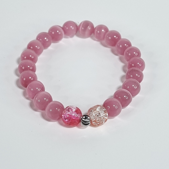 Blush Glow Pink Glass Bead Stretch Bracelet with Silver-Plated Accents