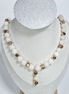 Champagne Harmony Beige Chalcedony stone Necklace with Gold Plated Spacers and Charm