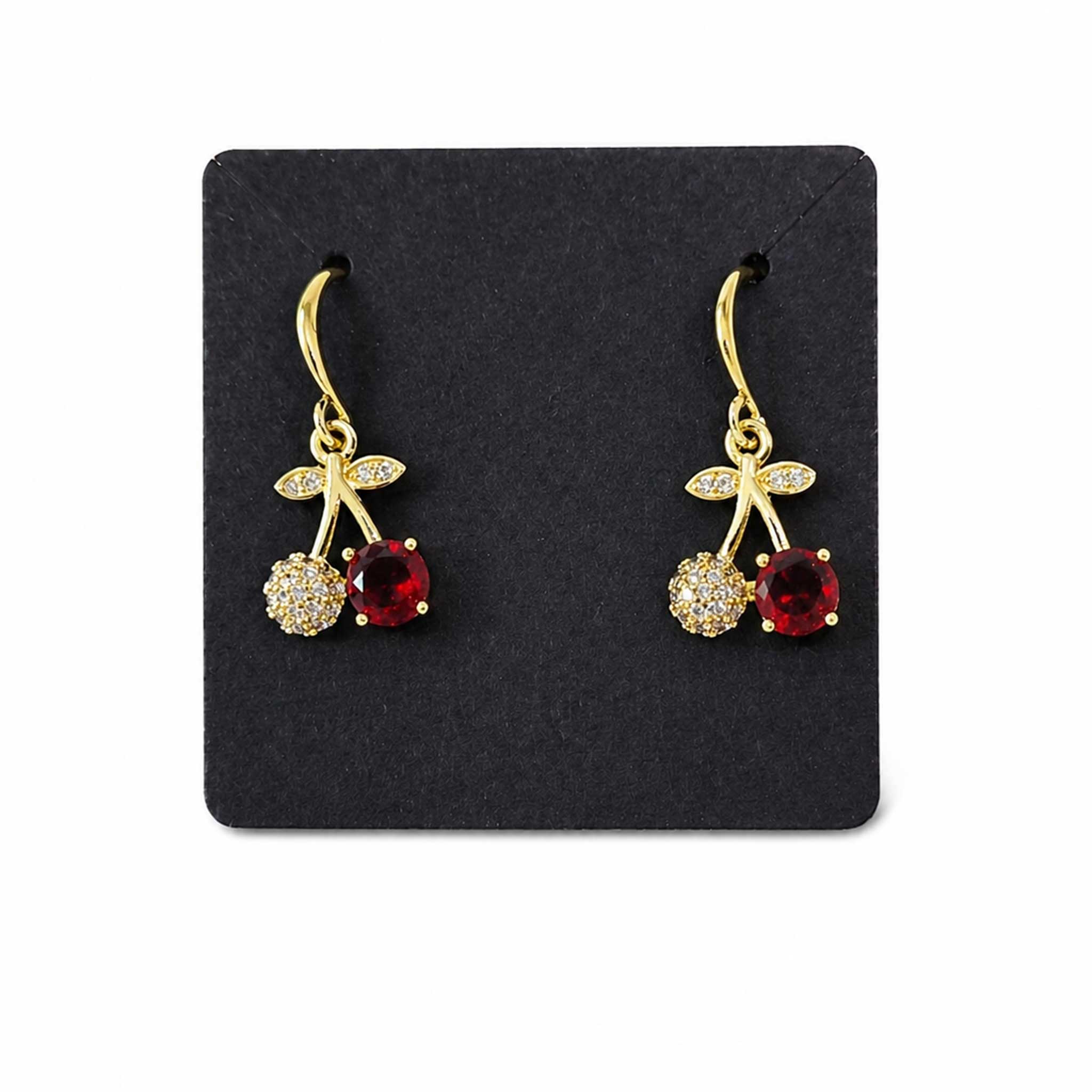 Gold Plated Red Stone Earrings – White Dotted Round Stone Earrings, Elegant Jewelry