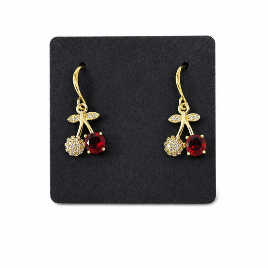 Gold Plated Red Stone Earrings – White Dotted Round Stone Earrings, Elegant Jewelry