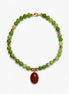 Green Stone Bead Necklace with Red Brown Pendant – Gold Accent Beaded Necklace, Elegant Jewelry (38 cm / 15 in)