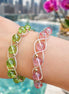 Green & Light Pink Stackable, Silver Bracelets set, Handmade Glass Bead Jewelry