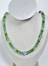 Living Faith Glass Bead Necklace with Green, Blue & Yellow Crystals and Silver Cross Pendant