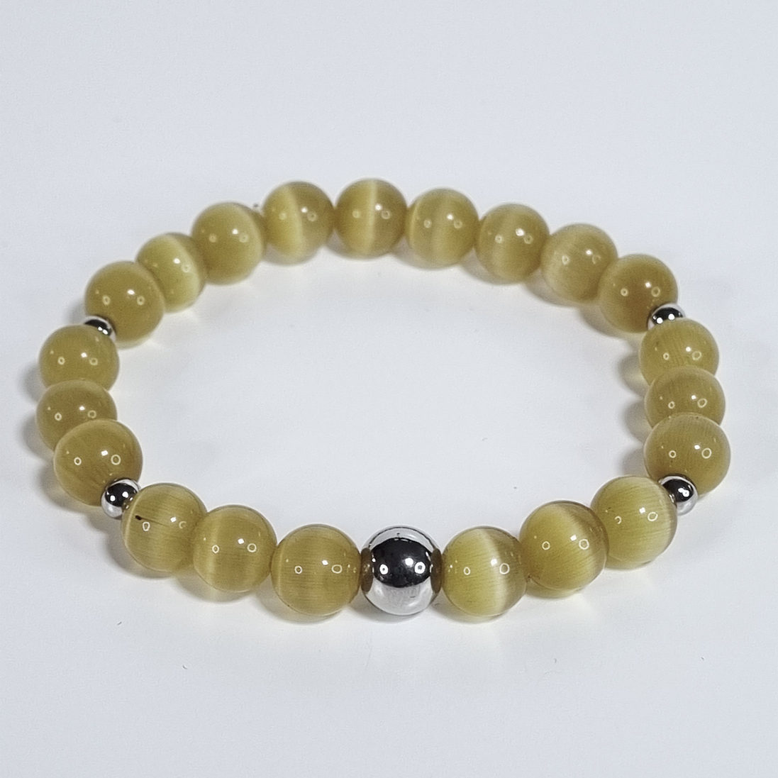 Ginger Glow Handmade Glass Bead Stretch Bracelet with Silver-Plated Stainless Steel balls