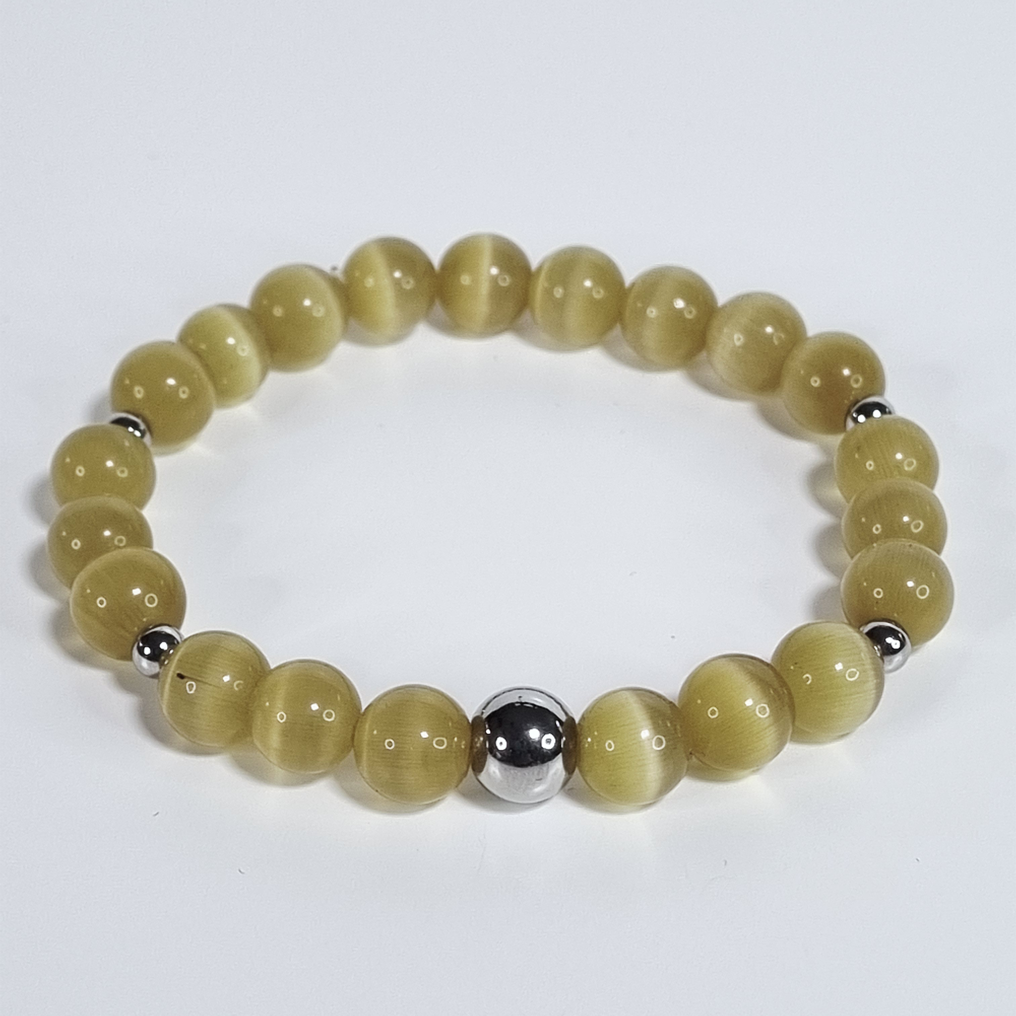 Ginger Glow Handmade Glass Bead Stretch Bracelet with Silver-Plated Stainless Steel balls