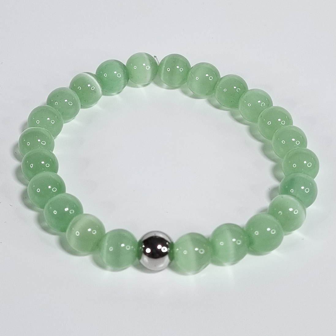 Rekbare Kattenoog Armband Mint Glow – 8 mm