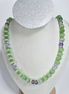 Iguana Light Green Glass Bead Necklace with Multicolor Accents and Silver Plated Spacers