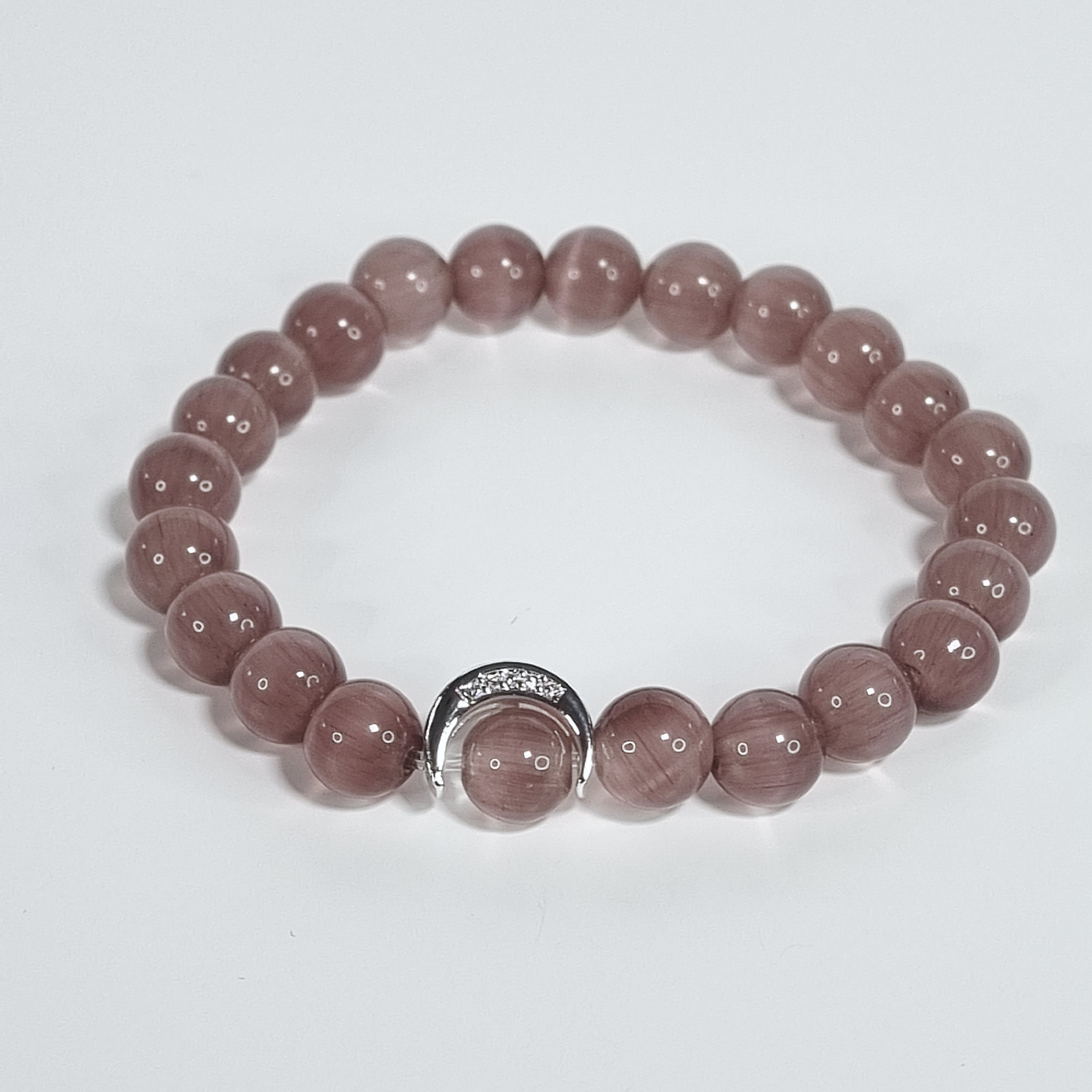 Lavendel Frame Lichtpaarse Glaskraal Stretch Armband met Zilveren Halfronde Afstandskraal