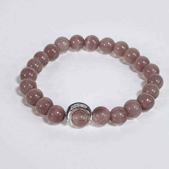 Lavendel Frame Lichtpaarse Glaskraal Stretch Armband met Zilveren Halfronde Afstandskraal