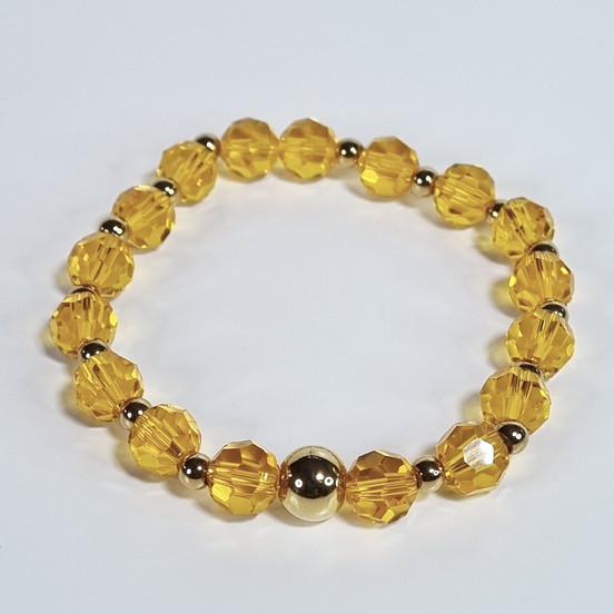 Orange Glass Stretch Bracelet with Gold Plated Spacers