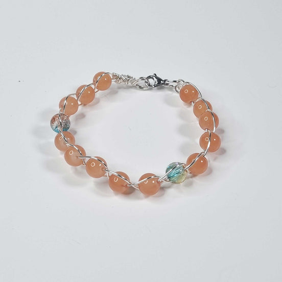 Kleurrijke Kralen Armband – Verzilverde Armband met Oranje & Blauwe Kralen
