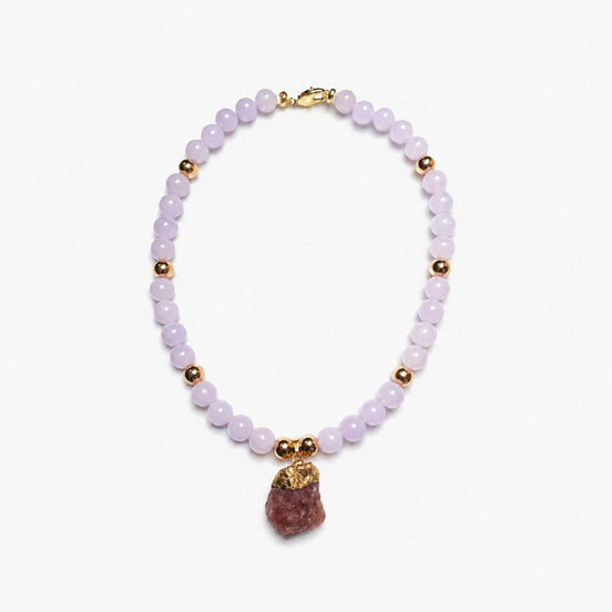 Lavender Stone Bead Necklace with Pendant, Elegant, Summer Jewelry (38 cm / 15 in)