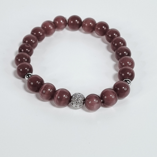 Koninklijke Pruim Donkerpaarse Glaskraal Stretch Armband met Verzilverde Afstandhouders