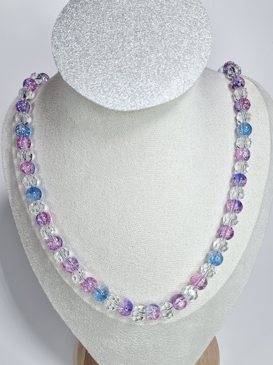 Royal Sanctum Crystal Glass Necklace in White, Soft Blue & Purple with Matching Bracelet Set