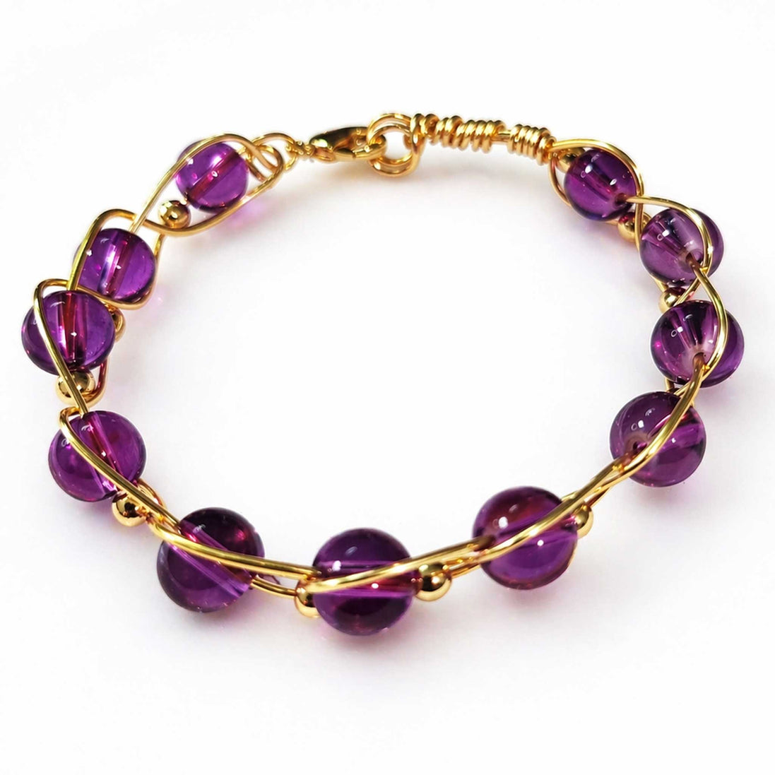Gold Wire Beaded Bracelet – Handmade Glass Bead Bracelet, Elegant Stackable Jewelry