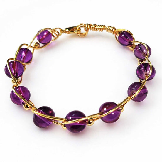 Gold Wire Beaded Bracelet – Handmade Glass Bead Bracelet, Elegant Stackable Jewelry
